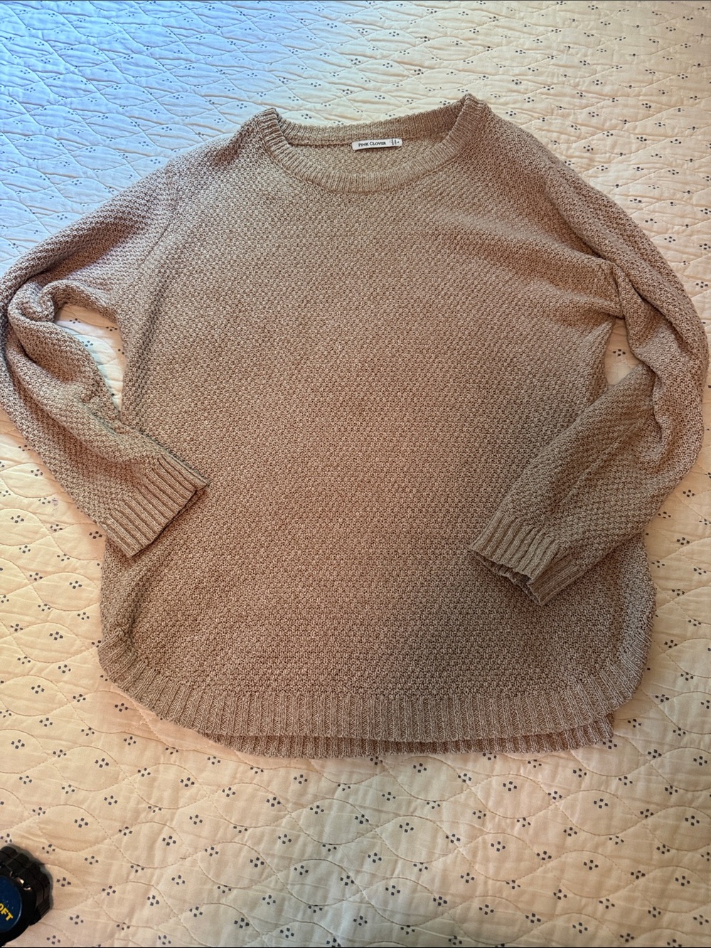 Pink Clover Beige Taupe Crewneck Sweater.  Large
